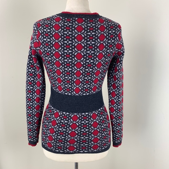 Neve Merano Wool Ski Sweater M Front Zipper Red White Blue Excellent Condition - Picture 15 of 16